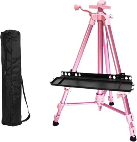 CONGRUI Malstaffelei, tragbar, 50–155 cm, verstellbar, faltbar, Outdoor-Kunstzubehör (Rosa mit Tablett) von CONGRUI