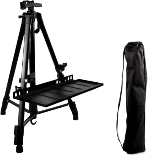 CONGRUI Malstaffelei, tragbar, 50–155 cm, verstellbar, faltbar, Outdoor-Kunstzubehör (schwarz mit Tablett) von CONGRUI