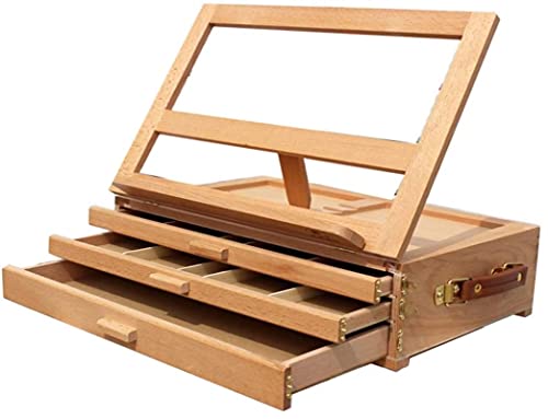 CONGRUI Schreibtisch-Staffelei mit drei Schubladen, Holz, Schreibtisch-Bilderbox, tragbares Regal von CONGRUI