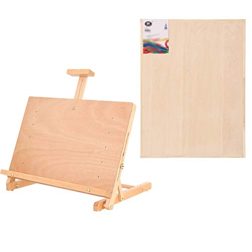 CONGRUI Schreibtisch-Zeichenbrett, Staffelei, zusammenklappbar, Maltisch, verstellbare Holz-Aquarellhalterung, Zeichenbrett (Staffelei + 4K-Zeichenbrett) von CONGRUI