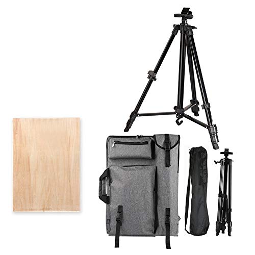 CONGRUI Skizzierbrett-Set, schwarze Staffelei, Aluminiumlegierung, faltbar, tragbar, Kunsthalterung, professionell (massives Brett + Leinentasche) von CONGRUI