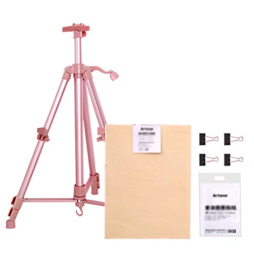 CONGRUI Staffelei, Ständer, handgekröpft, Teleskop-Staffelei, zusammenklappbar, Metall, Staffelei für Poster, tragbar, Rosa, Staffelei + 4K-Zeichenbrett) von CONGRUI