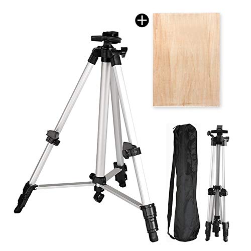 CONGRUI Staffelei, verstellbar, 54 cm - 164 cm, Staffelei, Ständer, tragbare Tisch- und Bodenkunst-Staffelei zum Ausstellen, silberfarben (Staffelei + feste Tafel) von CONGRUI