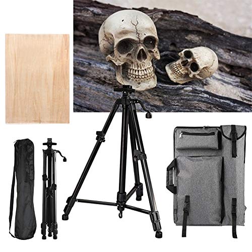CONGRUI Staffelei-Halter, Präsentationsständer, Staffelei-Set, schwarze Aluminiumlegierung, Staffelei und Segeltuch-Set für Erwachsene (Hohlbrett und Leinentasche) von CONGRUI