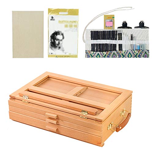 CONGRUI Staffelei-Ständer, einlagige Schublade, Shoulin-Design, leicht zu transportieren, Farbkasten, tragbarer Schreibtisch (Staffelei-Set, 3-lagig) von CONGRUI