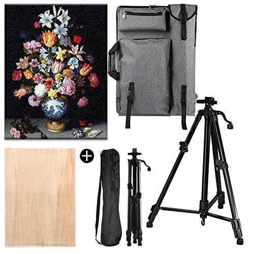 CONGRUI Staffelei für Kunstberuf, Aluminiumlegierung, Ständer, Kunsttisch-Staffelei, Tri-Pod-Display (schwarz, solide Platte und Leinentasche) von CONGRUI