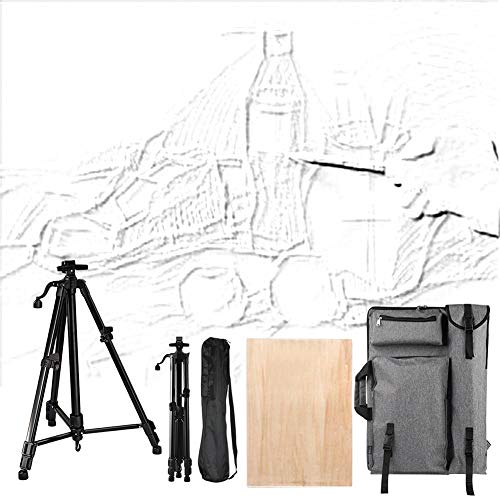 CONGRUI Staffelei mit Tafel, verstellbar, 54–142 m, Metall-Staffelei, Ständer, leichte Malstaffelei (Schwarz, Hohltafel und Leinentasche) von CONGRUI