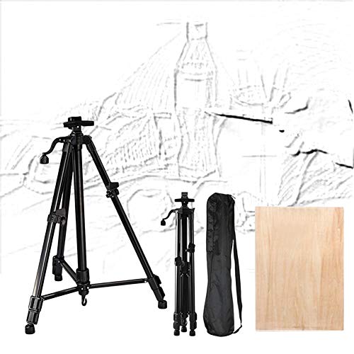 CONGRUI Staffelei mit Tafel, verstellbar, 54–142 m, Metall-Staffelei, Ständer, leichte Malstaffelei (Schwarz, Staffelei und Hohlbrett) von CONGRUI