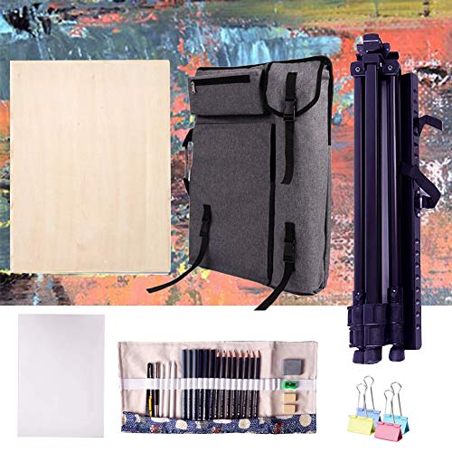 CONGRUI Staffelei mit großem Fassungsvermögen, Rucksack-Staffelei, Ständer zum Malen, Ölfarben, Skizzieren, Künstler, Kunstbedarf für Künstler (Grau, Staffelei-Set) von CONGRUI