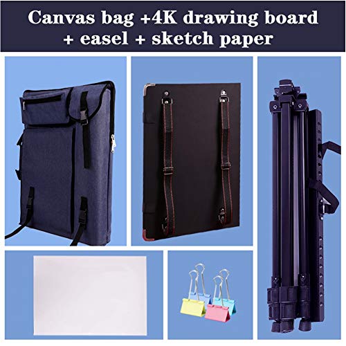 CONGRUI Staffelei zum Ausstellen, Staffelei, Ständer, Kunst, kreative Staffelei, große Kapazität, Rucksack (Dunkelblau, Canvas-Tasche und Staffelei) von CONGRUI