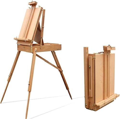 CONGRUI Tragbare Skizzierstaffelei für Künstler, Malerei, Holz, Öl, Staffelei mit Griff, verstellbar, Holz, Tischkasten, Kunst (Beige) von CONGRUI