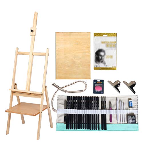 CONGRUI Zeichenbrett aus Holz, mit Halterung, tragbar, zusammenklappbar, Skizzenschublade, Ölgemälde (A, Staffelei-Set) von CONGRUI