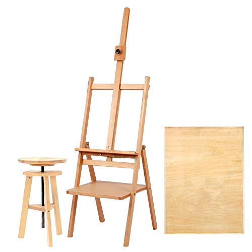 CONGRUI Zeichenbrett aus Holz, mit Halterung, tragbar, zusammenklappbar, Skizzenschublade, Ölgemälde (B, Staffelei + Hocker) von CONGRUI