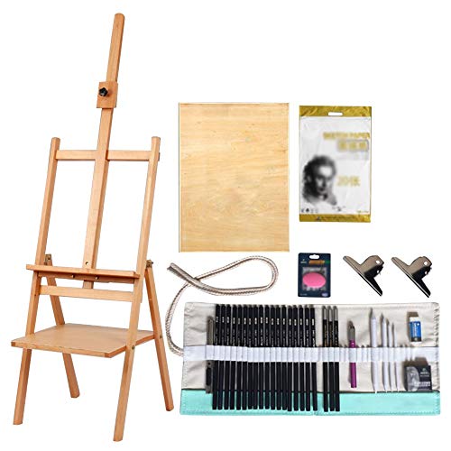CONGRUI Zeichenbrett aus Holz, mit Halterung, tragbar, zusammenklappbar, Skizzenschublade, Ölgemälde (B, Staffelei-Set) von CONGRUI