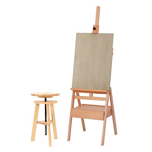 CONGRUI Zeichenbrett aus Holz, mit Halterung, tragbar, zusammenklappbar, Skizzenschublade, Ölgemälde (Buchenfarbe, Staffelei + Hocker) von CONGRUI