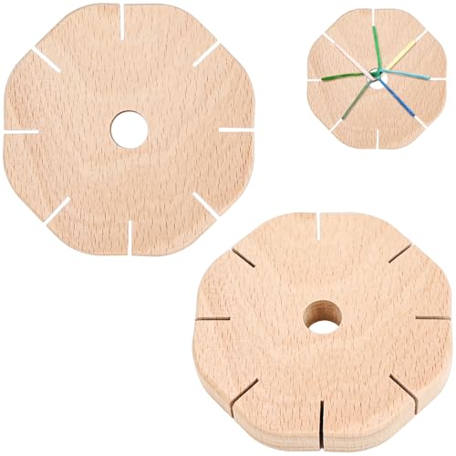 CONJURAIDE 2 Stück Knüpfstern aus Holz, Flechtscheibe Knüpfstern Holz Armband Flechten Armbänder Knüpfen Set Strickscheibe für DIY Armbänder Geschenke von CONJURAIDE