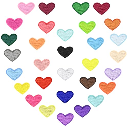 CONJURAIDE 31 Stück Herz Aufbügel Patches, Bügelpatches Herzen Aufnäher Bügel Patches Aufnäher Flicken Hosenflicken zum Aufbügeln Bügelbilder Kinder Mädchen Bügelaufkleber für Kleidung Reparatur Deko von CONJURAIDE