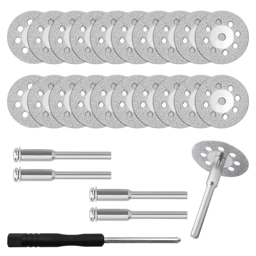 CONNECTION 20 Stück Diamant Schneidscheiben 22mm Mini Diamantscheibe Mini Gelochte Trennscheiben mit Schraubendreher und 4 Dorn für Stein Granit Ziegel Felsen Metall Beton Fliesen Glas Baumaterialien von CONNECTION