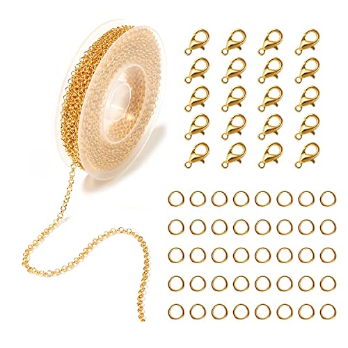 CONNECTION 9M DIY Ketten Schmuck Herstellen 2 mm Gliederkette Kupfer Gliederkette Legierung DIY Link Kette mit 50 12mm Karabinerverschluss und 100 4mm Biegeringe für Schmuck Herstellung, Gold CONNECTION 9M DIY Ketten Schmuck Herstellen 2 mm Gliederkette Kupfer Gliederkette Legierung DIY Link Kette mit 50 12mm Karabinerverschluss und 100 4mm Biegeringe für Schmuck Herstellung, Gold von CONNECTION
