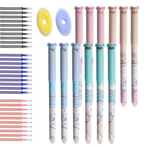 CONNECTION Radierbare Stifte Set 12 Stück Kaninchen Radierbarer Kugelschreiber Cartoon Hase Tintenroller Radierbar mit 30 Nachfüllungen und 2 Radiergummis für Kinder,Schule,Bürobedarf (Mehrfarbig) von CONNECTION