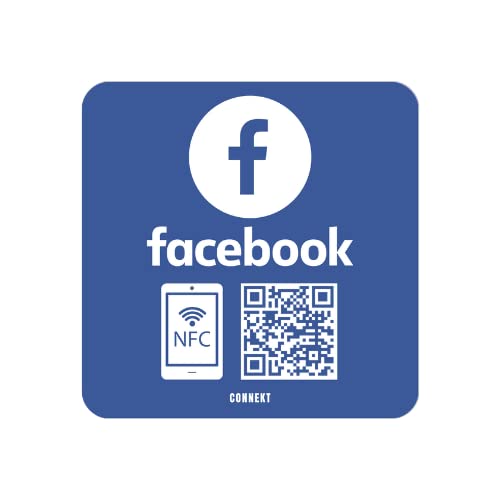 Facebook-Abonnementschild – Erhöhen Sie Ihre Abonnenten auf Facebook – selbstklebende Etiketten für Unternehmen, Geschäfte und Restaurants – NFC und QR Karte zum Scannen (6x6 cm) von CONNEKT
