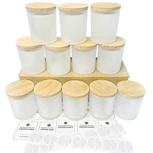 CONNOO 12 Stück 284 ml Milchglas-Kerzengläser mit Bambusdeckel für die Herstellung von Kerzen, leere Kerzendosen mit Holzdeckel, Bulk Clean Candle Container – spülmaschinenfest von CONNOO