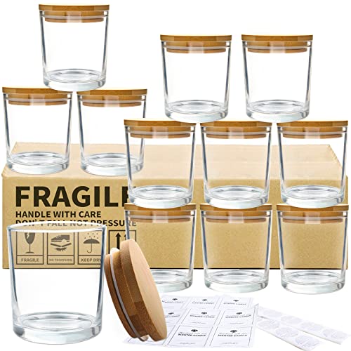 CONNOO 12 Stück 284 ml klarem Glas-Kerzengläser mit Bambusdeckel für die Herstellung von Kerzen, leere Kerzendosen mit Holzdeckel, Bulk Clean Candle Container – spülmaschinenfest von CONNOO