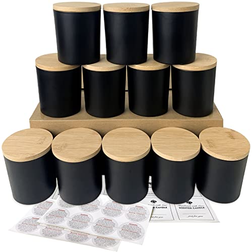 CONNOO 12 Stück 284 ml mattschwarze Glas-Kerzengläser mit Bambusdeckel für die Herstellung von Kerzen, leere Kerzendosen mit Holzdeckel, Bulk Clean Candle Container – spülmaschinenfest CONNOO 12 Stück 284 ml mattschwarze Glas-Kerzengläser mit Bambusdeckel für die Herstellung von Kerzen, leere Kerzendosen mit Holzdeckel, Bulk Clean Candle Container – spülmaschinenfest von CONNOO