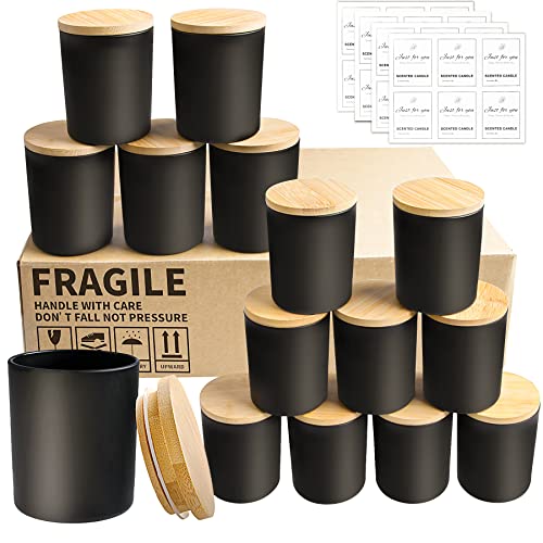 CONNOO 15 Stück 200 ml Matt Schwarze Glas-Kerzengläser für die Herstellung von Kerzen mit luftdichten Bambusdeckeln, schöne klebrige Warnetiketten für die Kerzenherstellung CONNOO 15 Stück 200 ml Matt Schwarze Glas-Kerzengläser für die Herstellung von Kerzen mit luftdichten Bambusdeckeln, schöne klebrige Warnetiketten für die Kerzenherstellung von CONNOO