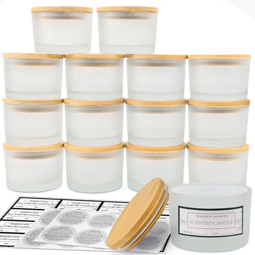 CONNOO 15er Pack 4 OZ Frostige Glas-Kerzengläser mit luftdichten Bambusdeckeln zum Kerzenmachen, kleine, weithalsige, leere Kerzengläser im Großpack mit haftenden Warnetiketten - spülmaschinenfest CONNOO 15er Pack 4 OZ Frostige Glas-Kerzengläser mit luftdichten Bambusdeckeln zum Kerzenmachen, kleine, weithalsige, leere Kerzengläser im Großpack mit haftenden Warnetiketten - spülmaschinenfest von CONNOO