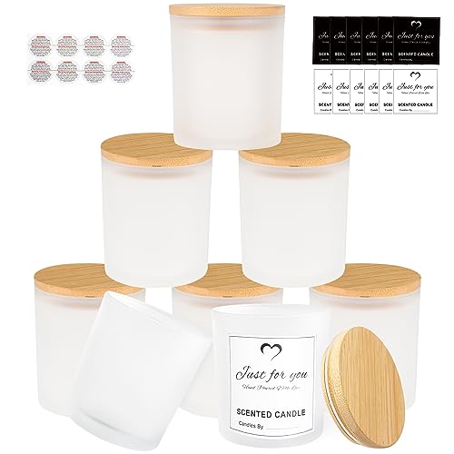 CONNOO 8 Stück 400 ml Milchglas-Kerzengläser mit Bambusdeckel für die Herstellung von Kerzen, große, leere Kerzendosen mit Klebeetiketten – auslaufsicher und spülmaschinenfest. von CONNOO