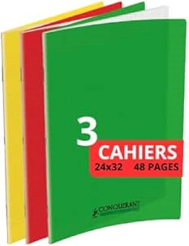 CONQUERANT 3 Notizbücher, klassisch, 24 x 32 cm, große Seyes-Karos, 48 Seiten, geheftet von Conquerant