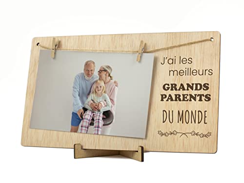 CONTRAXT Cadre photo Cadeau grands-parents. Cadeau Cadre photo support pele mele Porte acroche photo fête grands-parents t'aime grand-père grand-mère deco corde bois pèle mêle (Grands-parents FR) von CONTRAXT