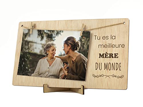 CONTRAXT Cadre photo cadeau original mama mère. Cadeau détail Cadre photo support Carte postale pele mele porte acroche photo félicitations fête des mères mama corde pince bois pèle mêle (Mère FR) von CONTRAXT