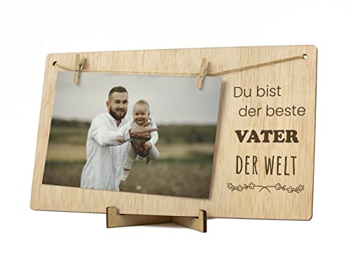 CONTRAXT Geschenke Fotorahmen für Vater Vatertag. Details Ideen für Papa Vati Bilderrahmen mit Klammern und Leine Fotoleine Polaroid Bilder Rahmen fotorahmen Holz (Vati DE) von CONTRAXT