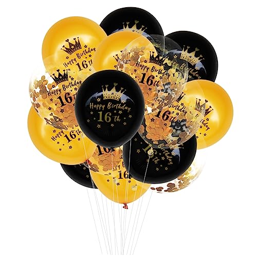 COOLHIYA 15St Geburtstag Luftballons Konfetti Geburtstagsballons schwarze Luftballons Goldrand Dekor zahlen luftballon Partyzubehör Latexballons zum Geburtstag Emulsion einstellen von COOLHIYA