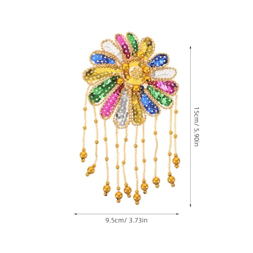 COOLHIYA 2 Stück Pailletten-Applikationen mit Quaste, Fransenperle – Schulter-Epauletten-Abzeichen, Blumen-Strass-Schulterbrosche, Verzierungen für Kostüme von COOLHIYA