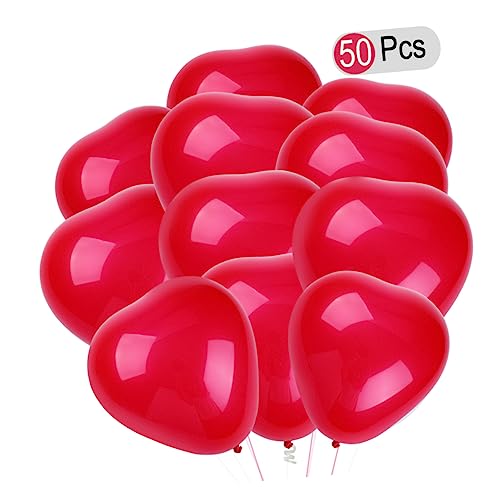 COOLHIYA 50 Stück 10 Partydekoration Hochzeitsballon matte Luftballons Hochzeitsherzballon Perlenbesatz hochzeitsdeko Zahlenballons Herz-Latexballon Herzförmig schmücken rot von COOLHIYA