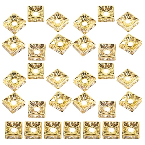 COOLHIYA 60 Stück Würfel-Abstandshalterperlen für DIY-Schmuck und Bastelarbeiten, glänzende goldene quadratische Strassperlen für Armbänder, Halsketten, Ohrringe, Schlüsselanhänger, von COOLHIYA