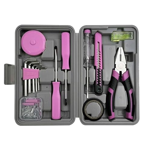 Werkzeug-Set, allgemeines Haushalts-Handwerkzeug-Set mit Kunststoff-Werkzeugkasten, Aufbewahrungskoffer (83-teiliges Werkzeugset, Rosa) von COOLRIVER