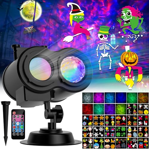 Halloween Weihnachtsprojektorlichter für den Außenbereich, 2-in-1-Bewegungsmuster, Landschaftsbeleuchtung, 30 HD-Effekte (3D-Wellen und Muster) Projektorlichter für Weihnachten, Halloween, Party von COOLWUFAN