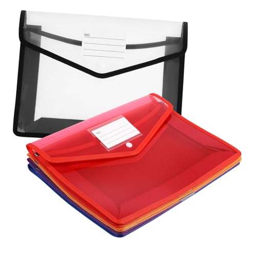 5 Stück Transparente Plastiktaschen mit Druckknopfverschluss Dokumentenorganizer mit Beschriftungstasche für Sicheres Aufbewahren und Einfache Organisation von COOPHYA