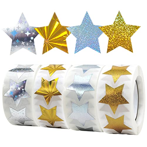 COOPHYA 4 Rollen Sternaufkleber Kindergarten Sternaufkleber Kindergarten Belohnungsaufkleber Lustige Kinder Belohnungsaufkleber Kinderaufkleber DIY Aufkleber Sternförmige Klebeaufkleber von COOPHYA