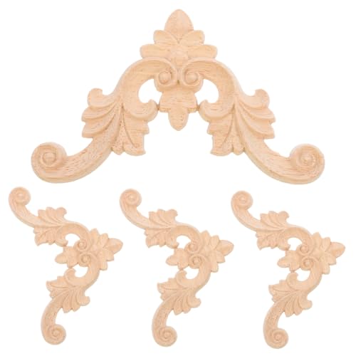 COOPHYA 4 Stück Holzschnitzereien Europäischer Stil für Möbel Robuste Dekorative Applikationen für Schranktüren und Möbel mit Eleganten Detaillierten Blumenmotiven von COOPHYA