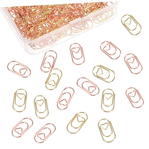 COOPHYA 400Stücke Herzförmige Büroklammern aus Dekorative Clips und Roségold für Schule Bürobedarf Lesezeichen und Scrapbooking Schulmaterial für Kreative von COOPHYA
