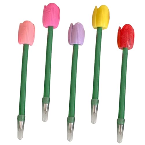 COOPHYA 5st Simulierter Tulpenstift Gel-blumenstifte Blumen-kugelschreiber Stifte Für Die Schule Tulpen-kugelschreiber Einziehbarer Schreibstift Schwarzer Schmücken Student Fein Plastik von COOPHYA