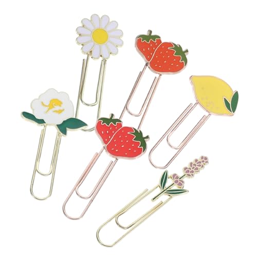 COOPHYA 6 Stück Obst und Blumen Designs für Büro Schule und Zuhause Dekorative Büroklammern für Notizen Dokumente und Lesezeichen von COOPHYA