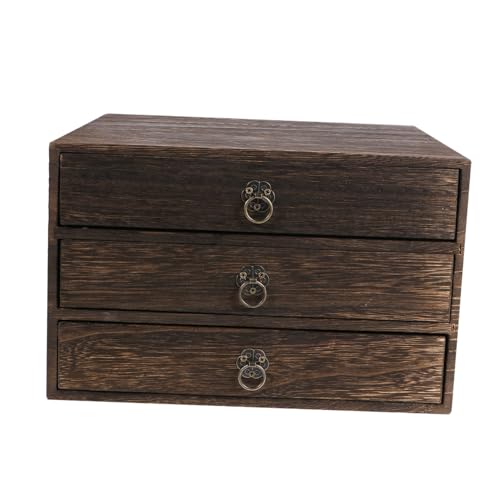 COOPHYA Massivholz Schreibtisch Organizer Retro Schubladenbox Holz Desktop Aufbewahrungsbox Vintage Design für Dokumente und Schmuck mit Ringgriff Stilvolle Tischdekoration von COOPHYA