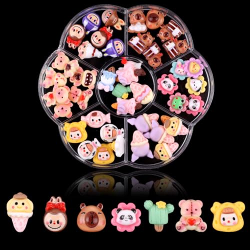 COOSLIM Kawaii Nagelanhänger, Schleim-Charms, Großpackung mit Tiermotiven für Acrylnägel, niedliche flache Rückseite, Kunstharz-Anhänger für Bastelarbeiten, Ornamente, Scrapbooking, 42 Stück von COOSLIM