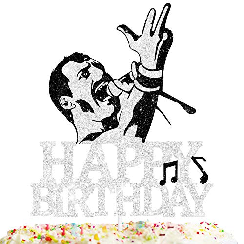 Happy Birthday Cake Topper King of Rock Thema Silber Glitzer Decor Picks für Queen Freddie Mercury Party Dekorationen Supplies Happy Birthday Cake Topper King of Rock Thema Silber Glitzer Decor Picks für Queen Freddie Mercury Party Dekorationen Supplies von COOSOAR